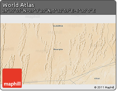 Satellite 3D Map of the Area around 28° 47' 8" N, 6° 1' 30" E