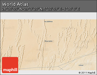 Satellite 3D Map of the Area around 28° 47' 8" N, 6° 1' 30" E