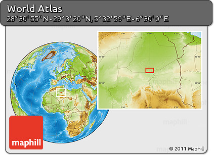 Physical Location Map of the Area around 28° 47' 8" N, 6° 1' 30" E