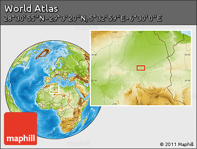 Physical Location Map of the Area around 28° 47' 8" N, 6° 1' 30" E