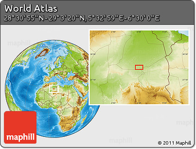 Physical Location Map of the Area around 28° 47' 8" N, 6° 1' 30" E