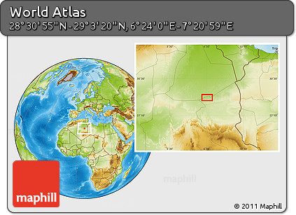 Physical Location Map of the Area around 28° 47' 8" N, 6° 52' 30" E