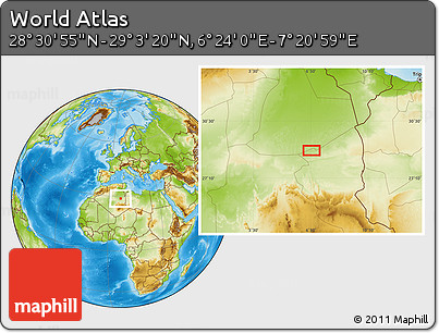 Physical Location Map of the Area around 28° 47' 8" N, 6° 52' 30" E