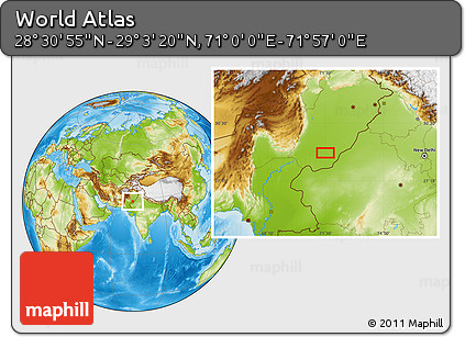 Physical Location Map of the Area around 28° 47' 8" N, 71° 28' 29" E