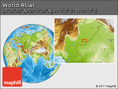 Physical Location Map of the Area around 28° 47' 8" N, 71° 28' 29" E