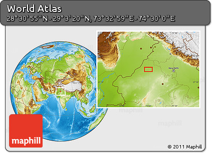 Physical Location Map of the Area around 28° 47' 8" N, 74° 1' 30" E