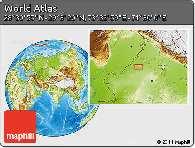 Physical Location Map of the Area around 28° 47' 8" N, 74° 1' 30" E