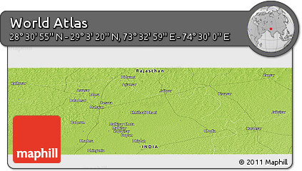 Physical Panoramic Map of the Area around 28° 47' 8" N, 74° 1' 30" E