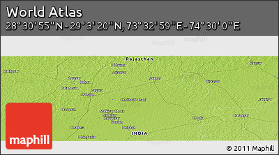 Physical Panoramic Map of the Area around 28° 47' 8" N, 74° 1' 30" E