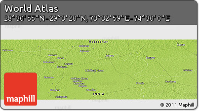 Physical Panoramic Map of the Area around 28° 47' 8" N, 74° 1' 30" E