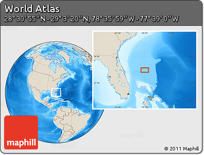 Shaded Relief Location Map of the Area around 28° 47' 8" N, 78° 7' 30" W