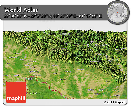 Satellite 3D Map of the Area around 28° 47' 8" N, 80° 49' 29" E