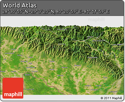 Satellite 3D Map of the Area around 28° 47' 8" N, 80° 49' 29" E