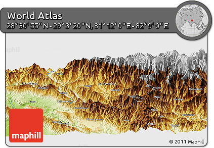 Physical Panoramic Map of the Area around 28° 47' 8" N, 81° 40' 30" E