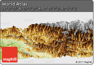 Physical Panoramic Map of the Area around 28° 47' 8" N, 81° 40' 30" E