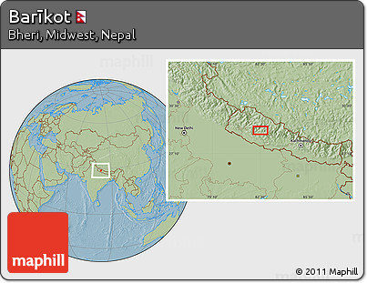 Savanna Style Location Map of Barīkot, hill shading