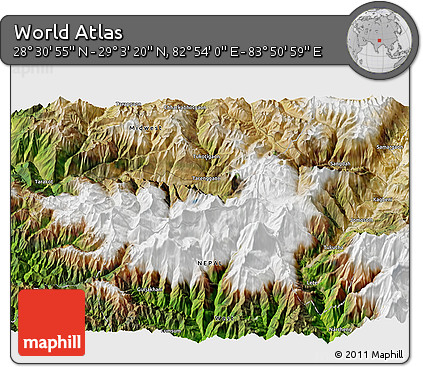 Satellite 3D Map of the Area around 28° 47' 8" N, 83° 22' 30" E