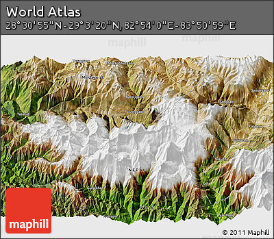 Satellite 3D Map of the Area around 28° 47' 8" N, 83° 22' 30" E