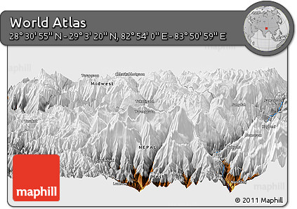 Physical Panoramic Map of the Area around 28° 47' 8" N, 83° 22' 30" E