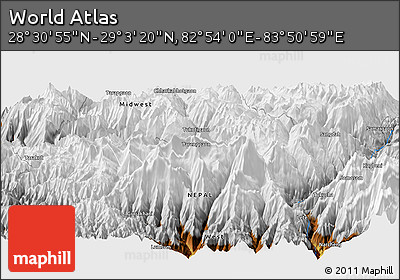 Physical Panoramic Map of the Area around 28° 47' 8" N, 83° 22' 30" E
