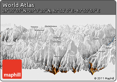 Physical Panoramic Map of the Area around 28° 47' 8" N, 83° 22' 30" E
