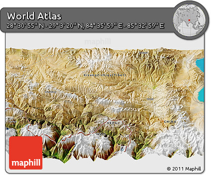 Satellite 3D Map of the Area around 28° 47' 8" N, 85° 4' 29" E