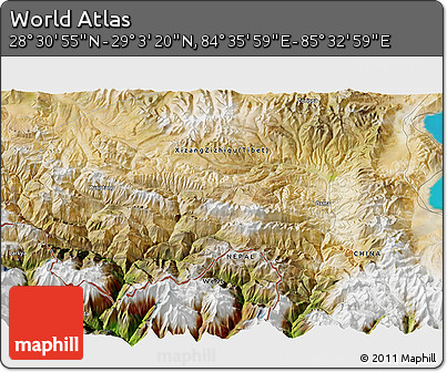 Satellite 3D Map of the Area around 28° 47' 8" N, 85° 4' 29" E