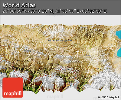 Satellite 3D Map of the Area around 28° 47' 8" N, 85° 4' 29" E