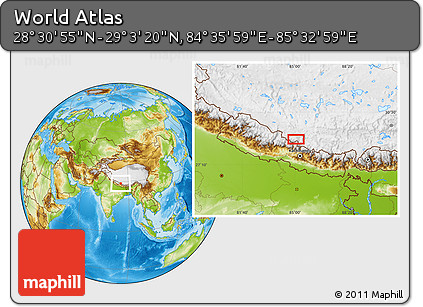 Physical Location Map of the Area around 28° 47' 8" N, 85° 4' 29" E