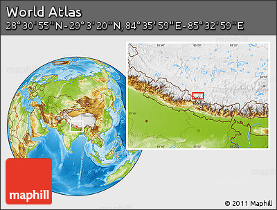 Physical Location Map of the Area around 28° 47' 8" N, 85° 4' 29" E