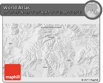 Physical 3D Map of the Area around 28° 47' 8" N, 87° 37' 30" E