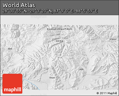 Physical 3D Map of the Area around 28° 47' 8" N, 87° 37' 30" E