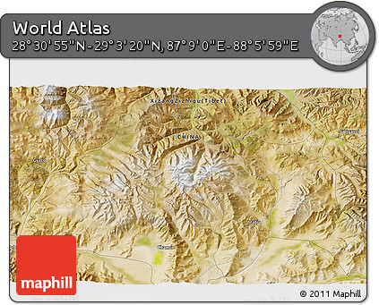Satellite 3D Map of the Area around 28° 47' 8" N, 87° 37' 30" E