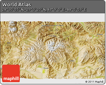Satellite 3D Map of the Area around 28° 47' 8" N, 87° 37' 30" E