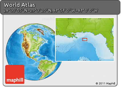 Physical Location Map of the Area around 28° 47' 8" N, 87° 28' 29" W