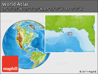Physical Location Map of the Area around 28° 47' 8" N, 87° 28' 29" W