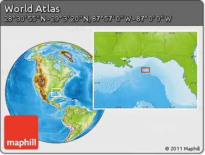 Physical Location Map of the Area around 28° 47' 8" N, 87° 28' 29" W