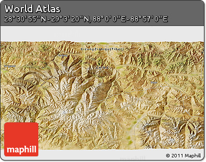 Satellite 3D Map of the Area around 28° 47' 8" N, 88° 28' 29" E