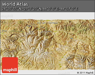 Satellite 3D Map of the Area around 28° 47' 8" N, 88° 28' 29" E