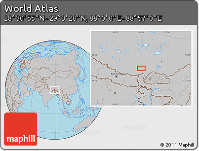 Gray Location Map of the Area around 28° 47' 8" N, 88° 28' 29" E