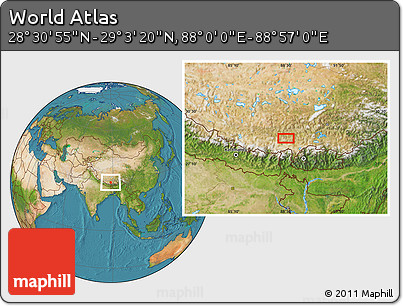 Satellite Location Map of the Area around 28° 47' 8" N, 88° 28' 29" E