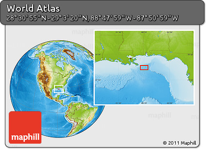 Physical Location Map of the Area around 28° 47' 8" N, 88° 19' 29" W