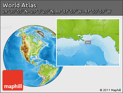 Physical Location Map of the Area around 28° 47' 8" N, 88° 19' 29" W