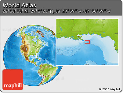 Physical Location Map of the Area around 28° 47' 8" N, 88° 19' 29" W