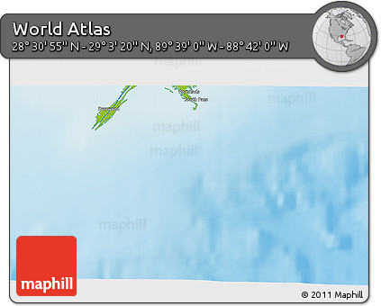 Physical 3D Map of the Area around 28° 47' 8" N, 89° 10' 30" W