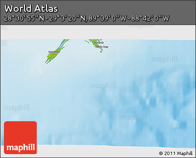 Physical 3D Map of the Area around 28° 47' 8" N, 89° 10' 30" W