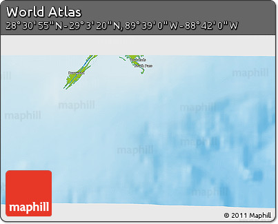Physical 3D Map of the Area around 28° 47' 8" N, 89° 10' 30" W