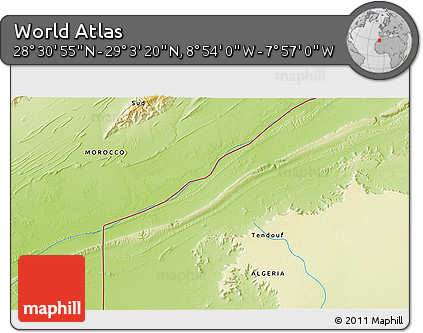 Physical 3D Map of the Area around 28° 47' 8" N, 8° 25' 30" W