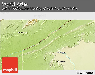 Physical 3D Map of the Area around 28° 47' 8" N, 8° 25' 30" W