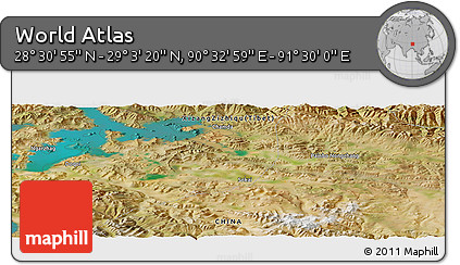 Satellite Panoramic Map of the Area around 28° 47' 8" N, 91° 1' 30" E